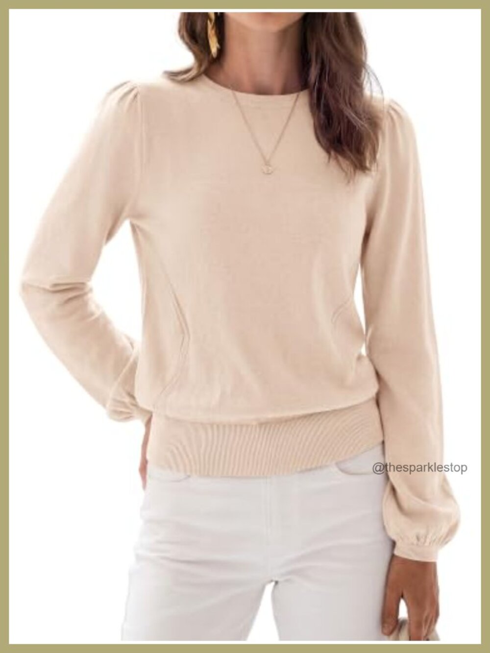 Women's Puff Sleeve Crewneck Pullover Sweater Lightweight Knit Fall